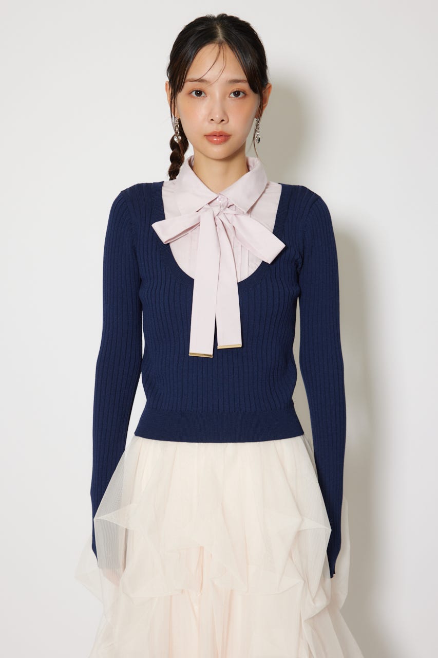 シャツドッキングロングスリーブニットトップス NVY FREE