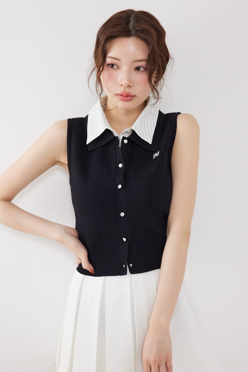 シャツレイヤードライクニットベスト BLK FREE