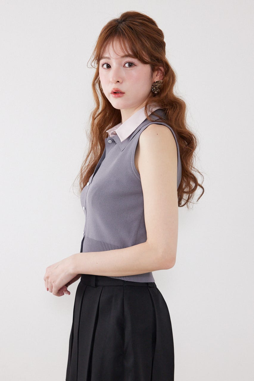 シャツレイヤードライクニットベスト GRY FREE