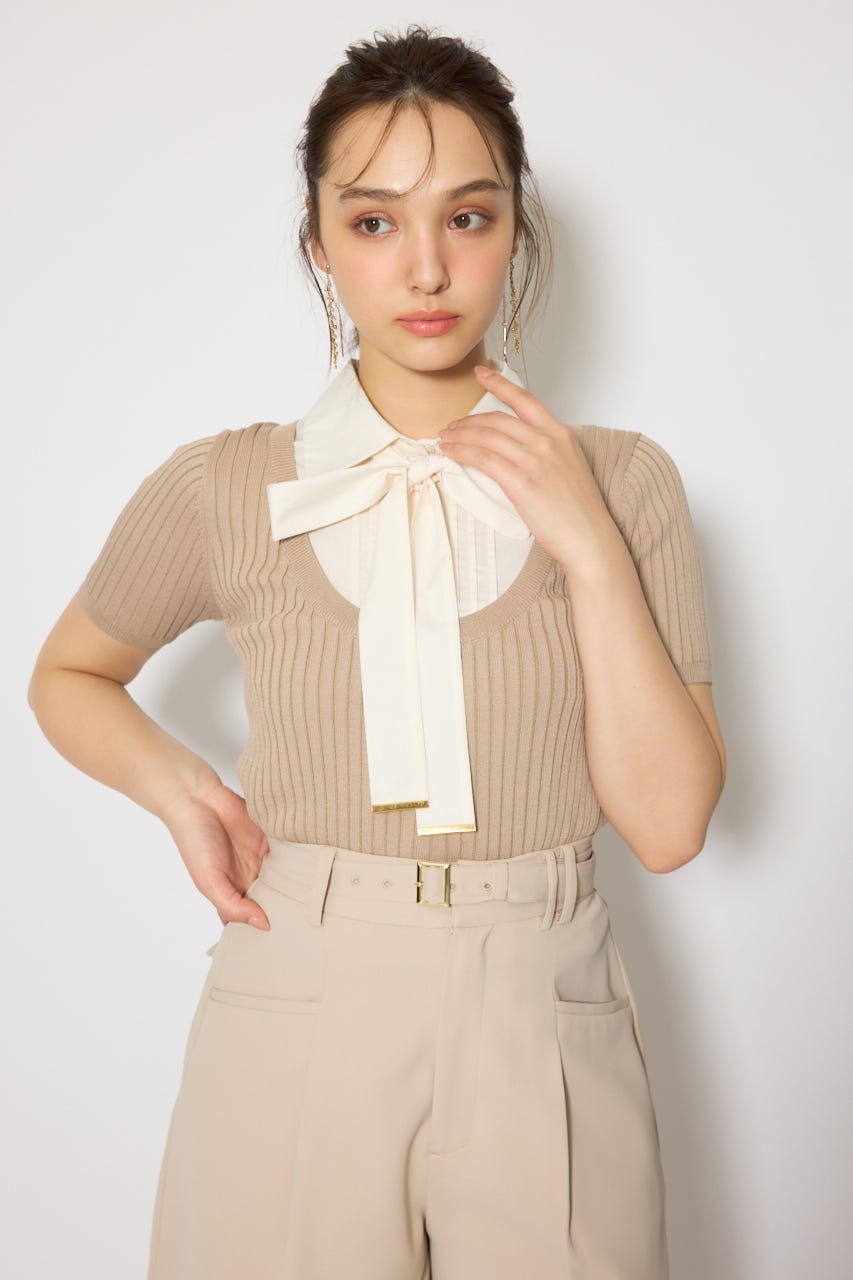 シャツドッキングハーフスリーブニットトップス L/BEG FREE