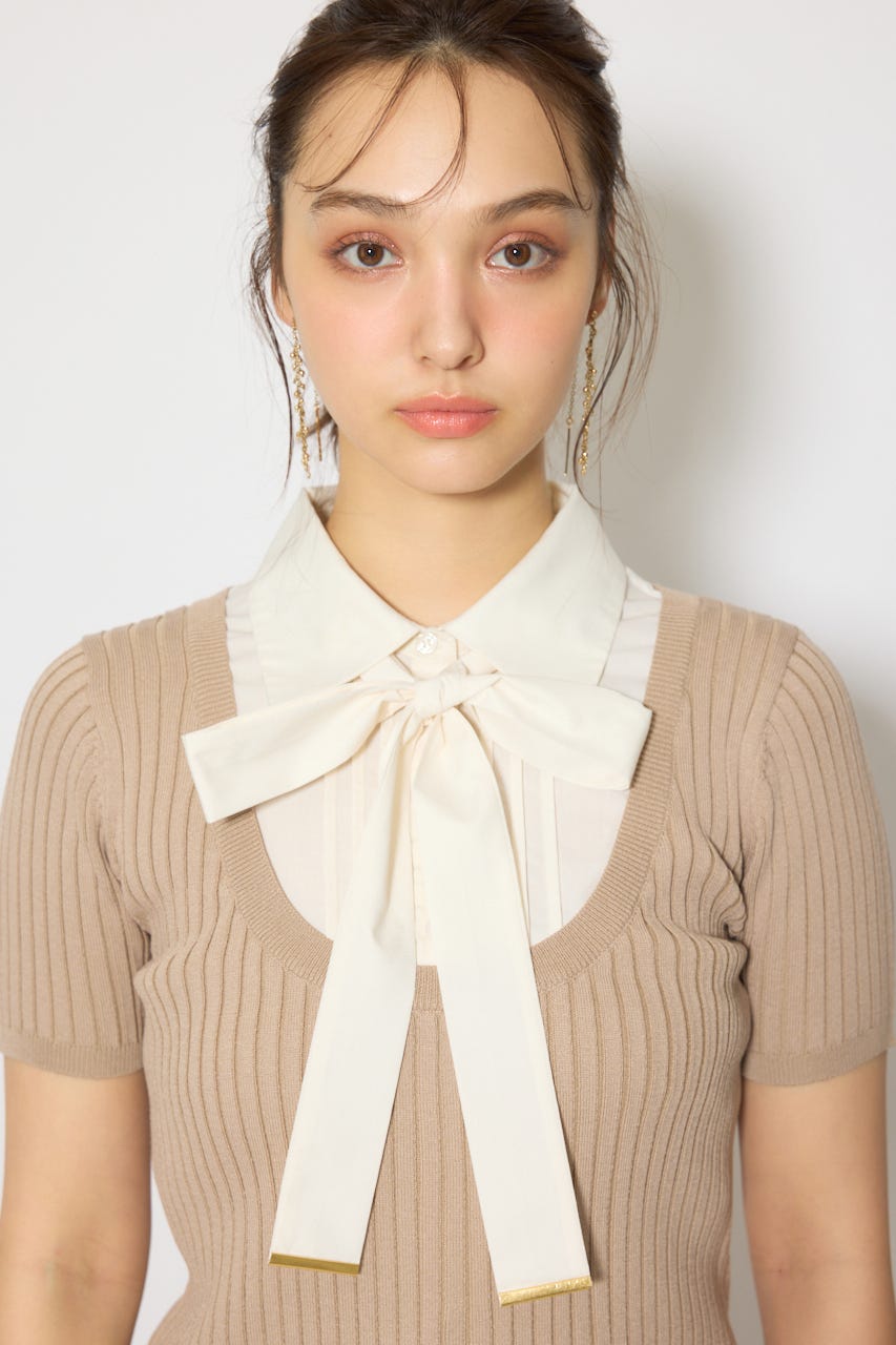 シャツドッキングハーフスリーブニットトップス L/BEG FREE