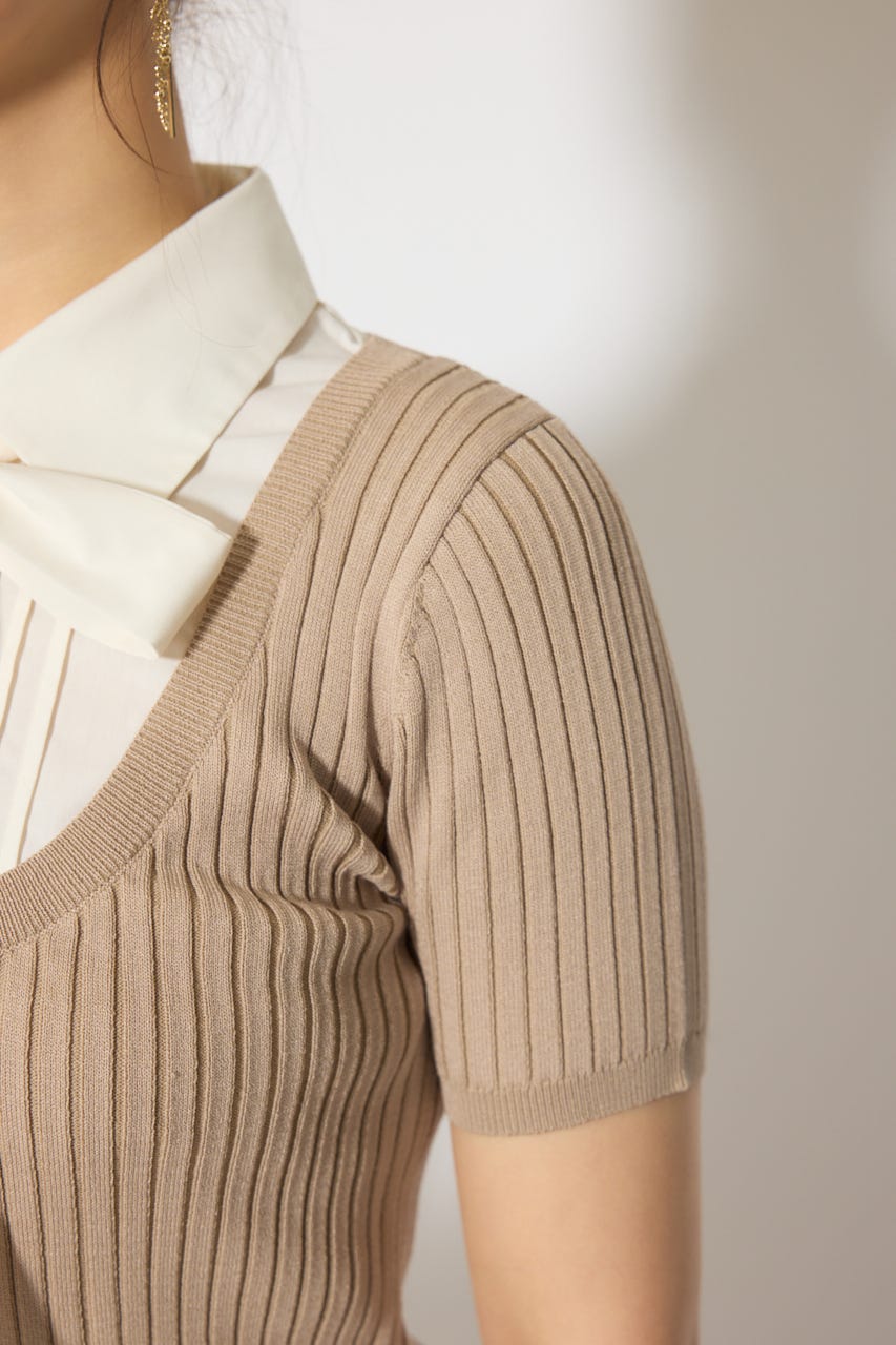 シャツドッキングハーフスリーブニットトップス L/BEG FREE