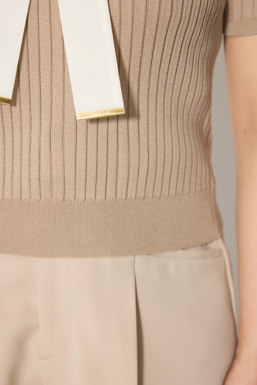 シャツドッキングハーフスリーブニットトップス L/BEG FREE