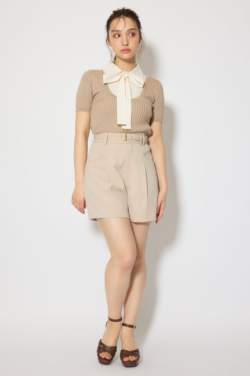 シャツドッキングハーフスリーブニットトップス L/BEG FREE