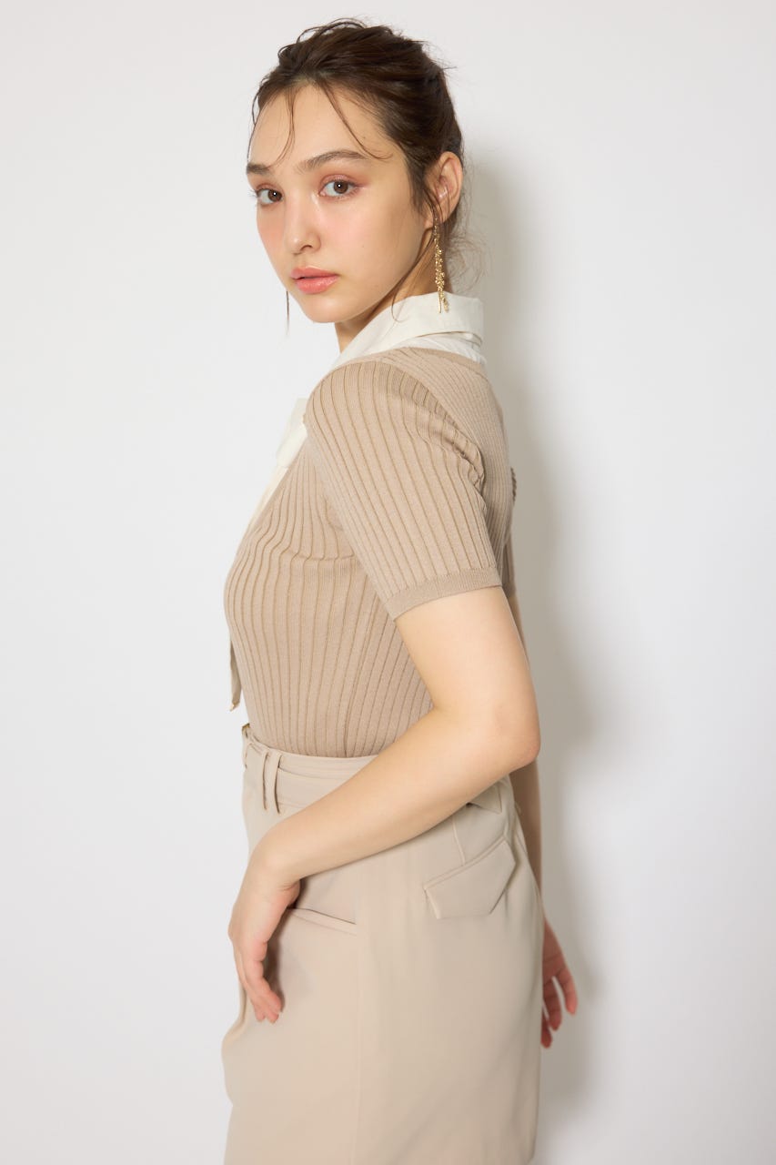 シャツドッキングハーフスリーブニットトップス L/BEG FREE