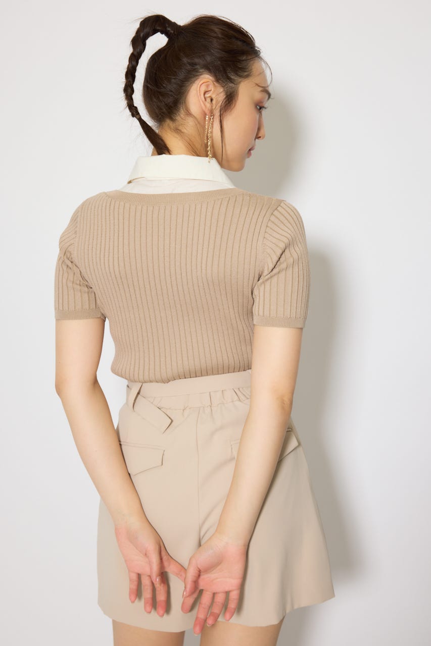 シャツドッキングハーフスリーブニットトップス L/BEG FREE