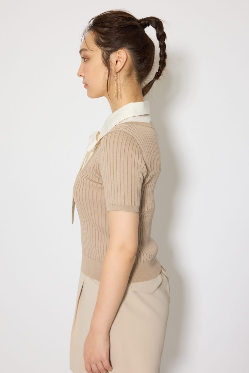 シャツドッキングハーフスリーブニットトップス L/BEG FREE