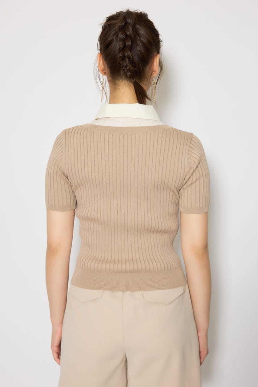 シャツドッキングハーフスリーブニットトップス L/BEG FREE