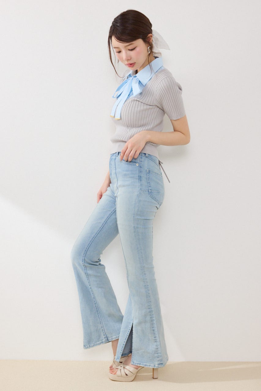 シャツドッキングハーフスリーブニットトップス L/GRY FREE