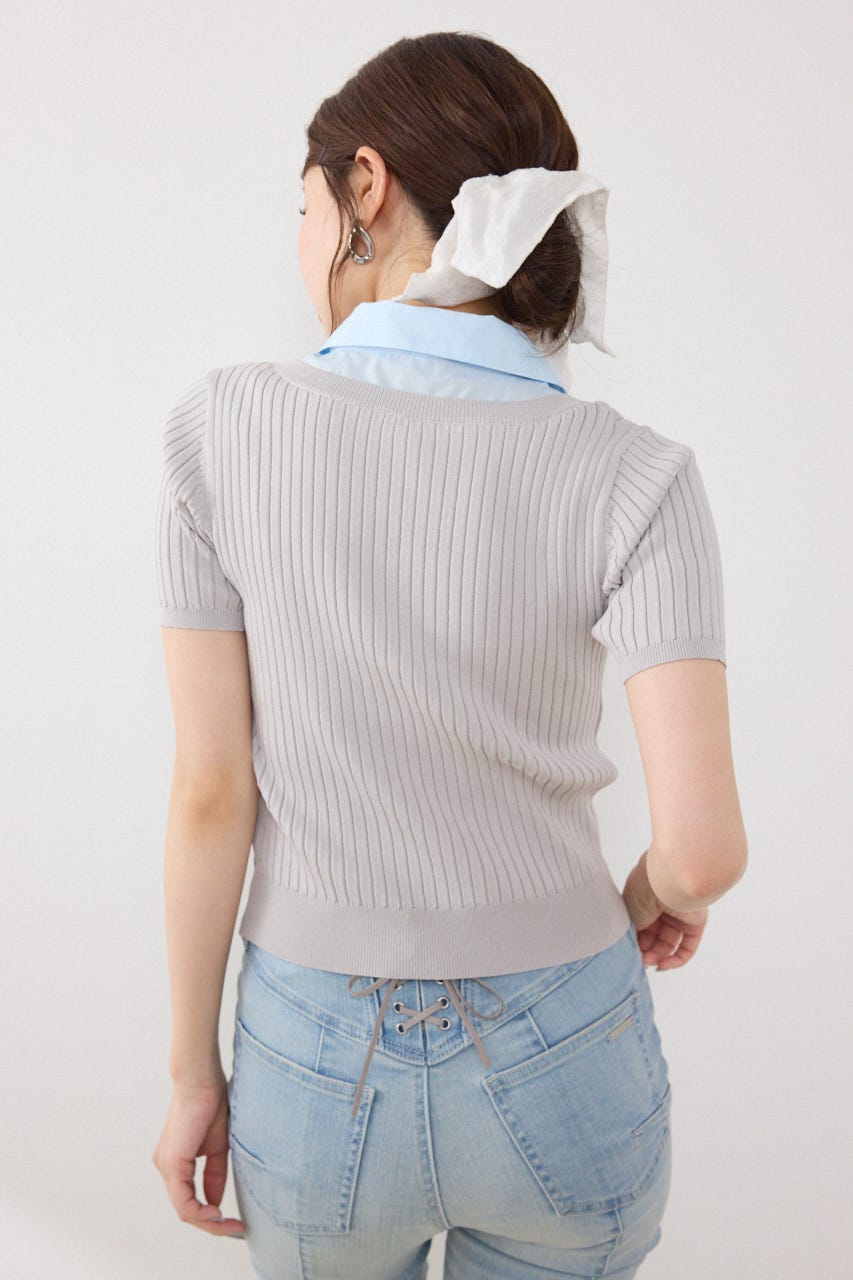 シャツドッキングハーフスリーブニットトップス L/GRY FREE