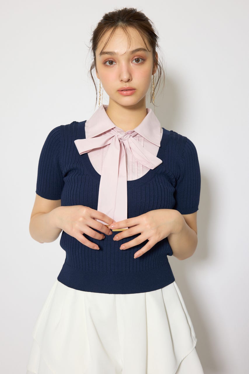 シャツドッキングハーフスリーブニットトップス NVY FREE