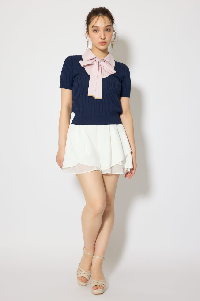 シャツドッキングハーフスリーブニットトップス NVY FREE