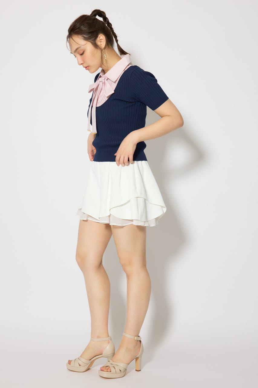 シャツドッキングハーフスリーブニットトップス NVY FREE