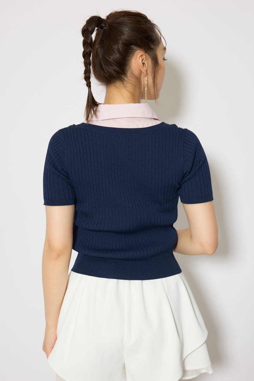 シャツドッキングハーフスリーブニットトップス NVY FREE