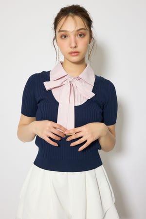 シャツドッキングハーフスリーブニットトップス