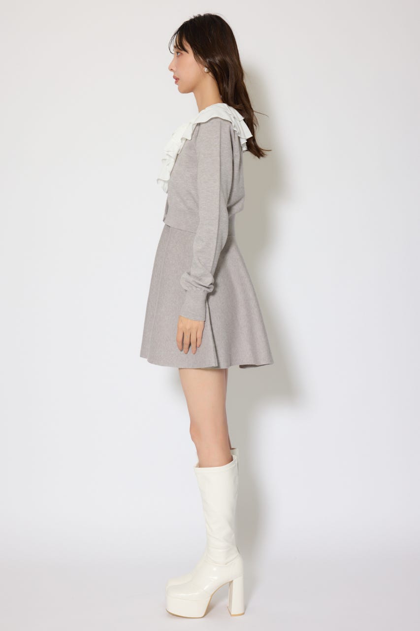 フリルカラーニットカーディガンセットワンピース GRY FREE