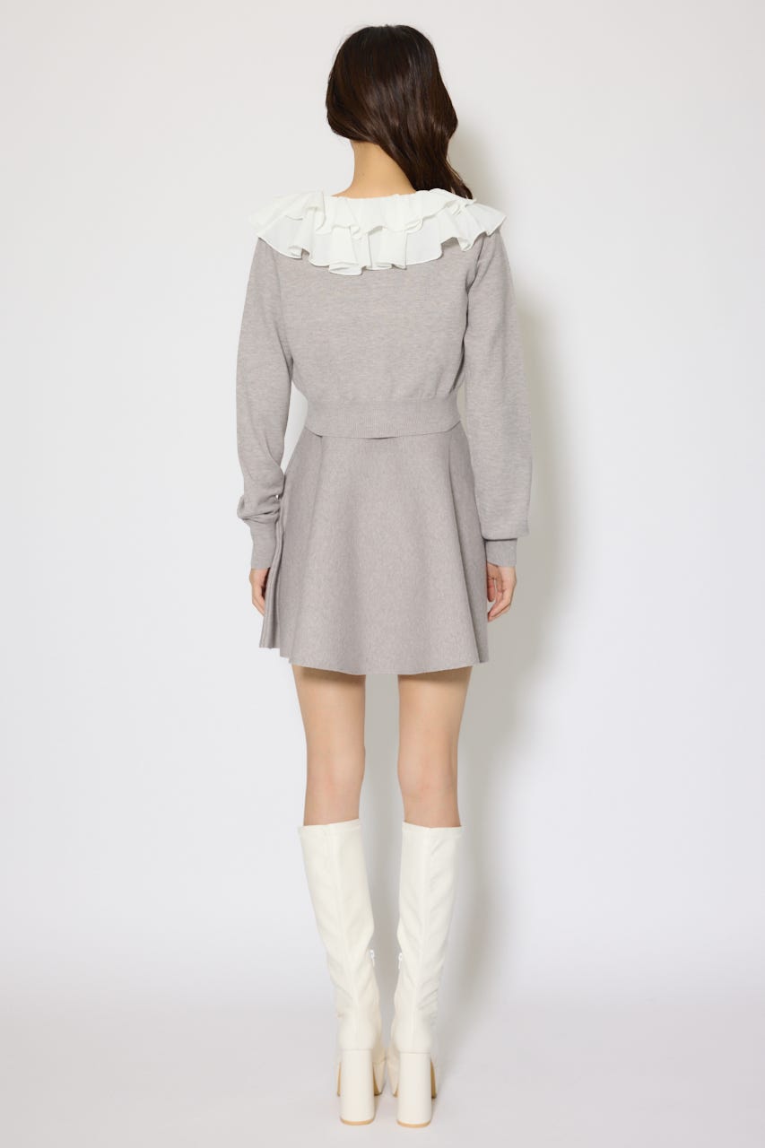 フリルカラーニットカーディガンセットワンピース GRY FREE