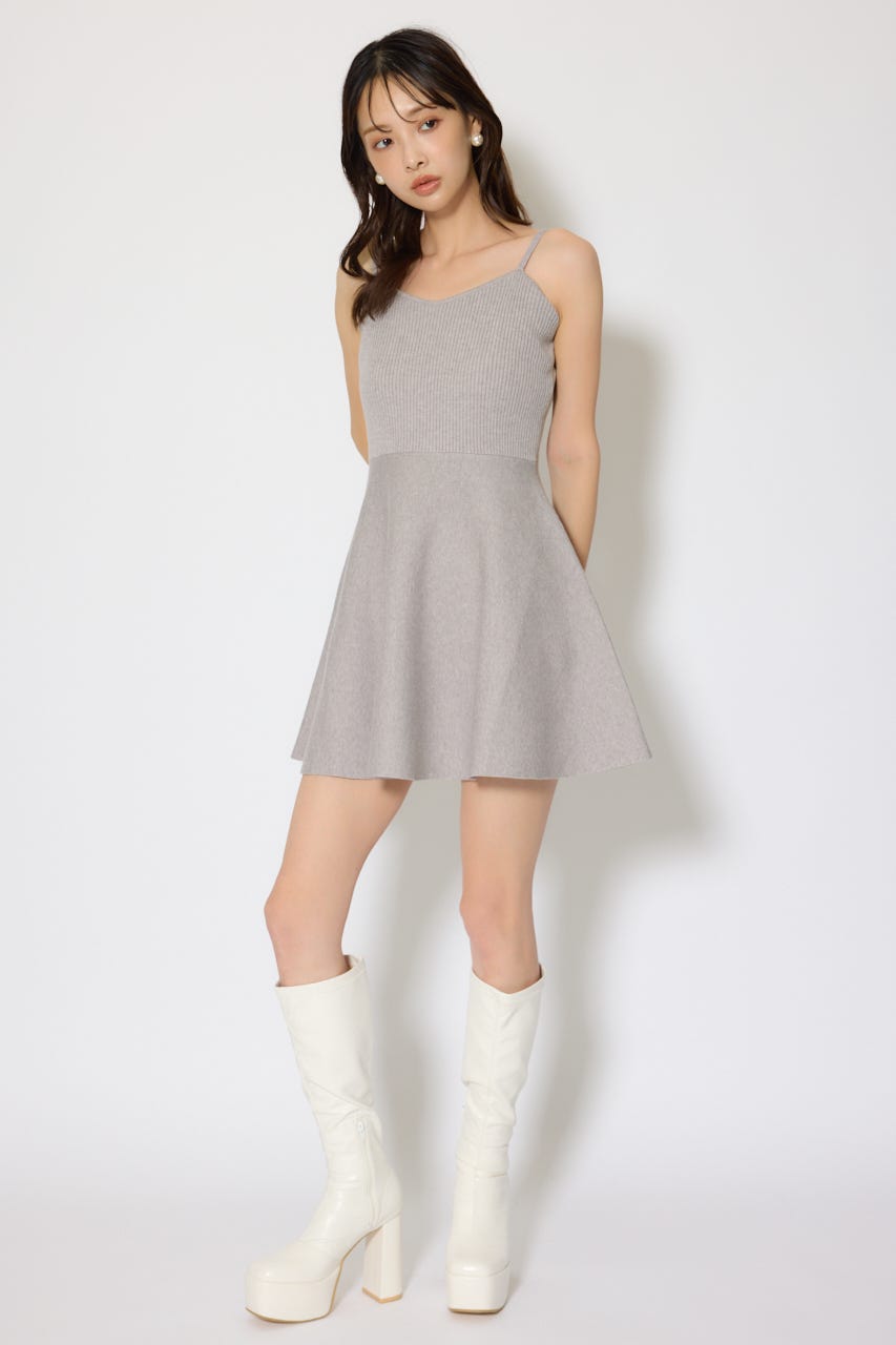 フリルカラーニットカーディガンセットワンピース GRY FREE