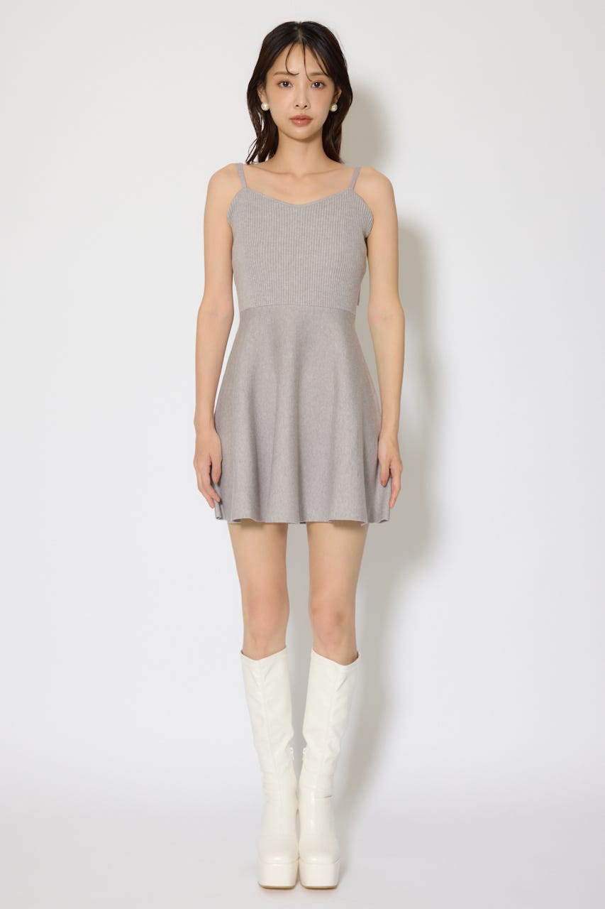 フリルカラーニットカーディガンセットワンピース GRY FREE