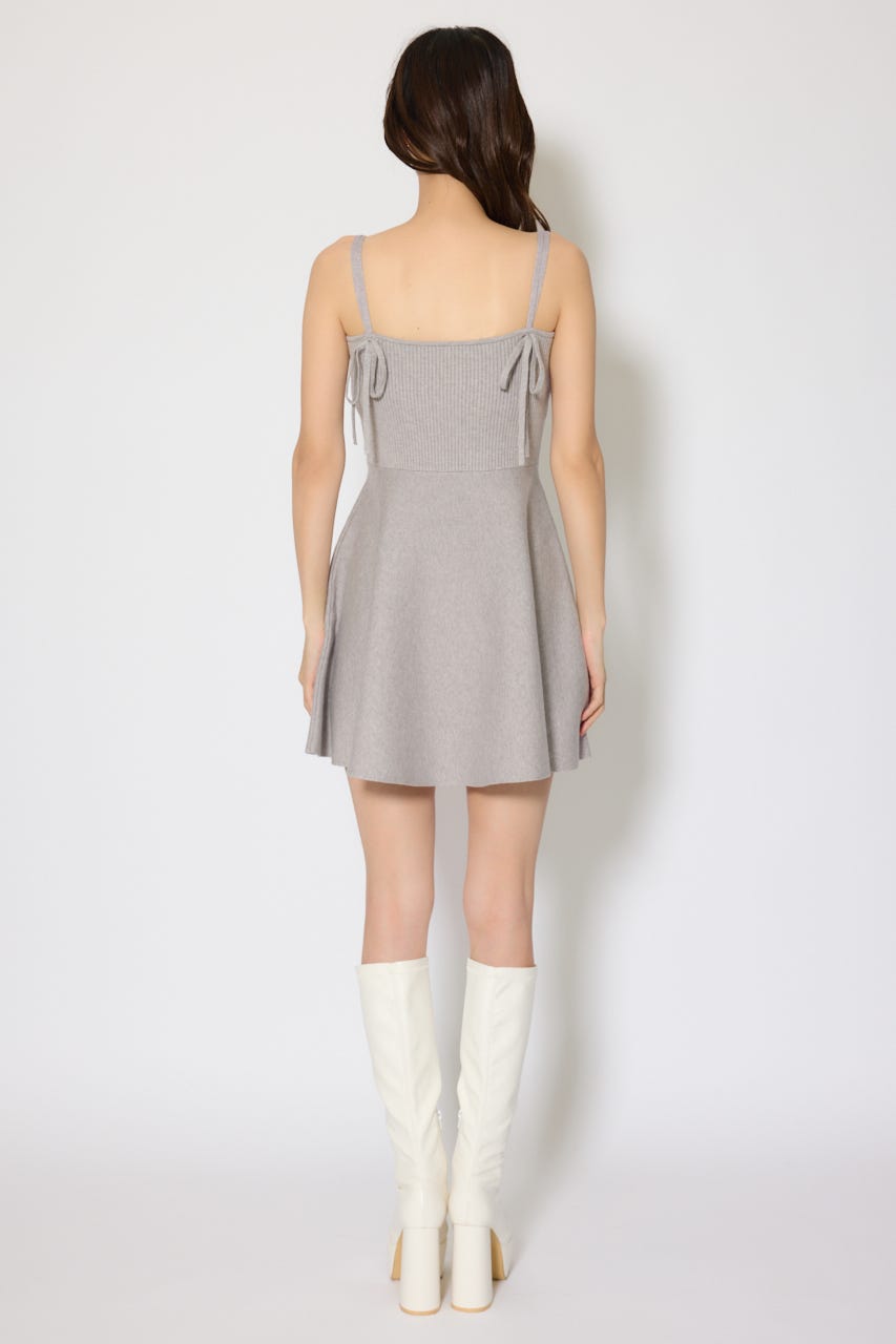 フリルカラーニットカーディガンセットワンピース GRY FREE