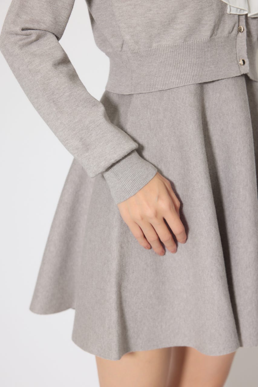 フリルカラーニットカーディガンセットワンピース GRY FREE