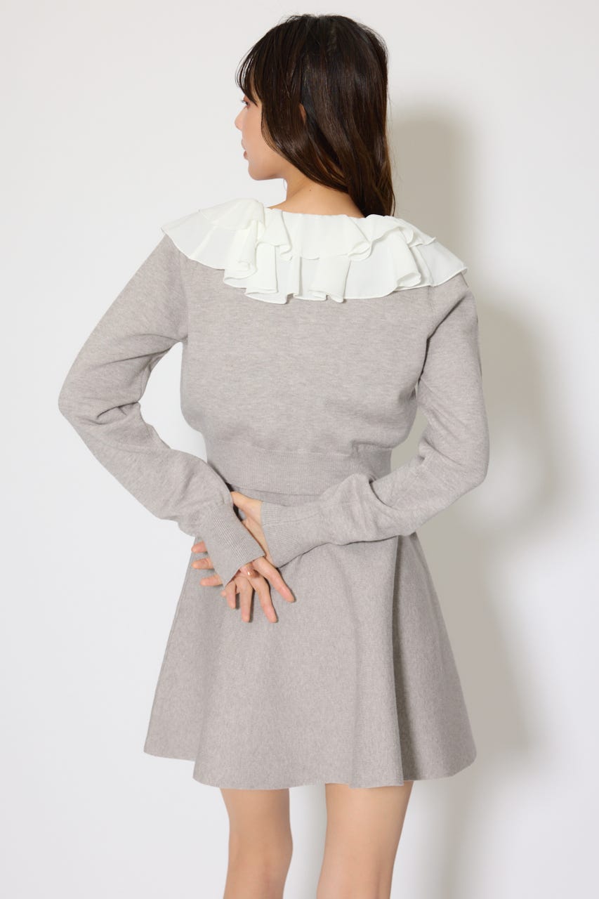 フリルカラーニットカーディガンセットワンピース GRY FREE