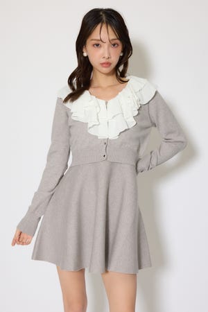 フリルカラーニットカーディガンセットワンピース