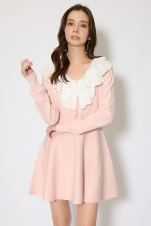 フリルカラーニットカーディガンセットワンピース