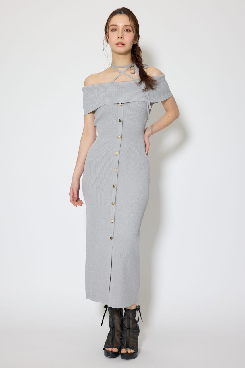 オフショルダーニットタイトワンピース GRY FREE