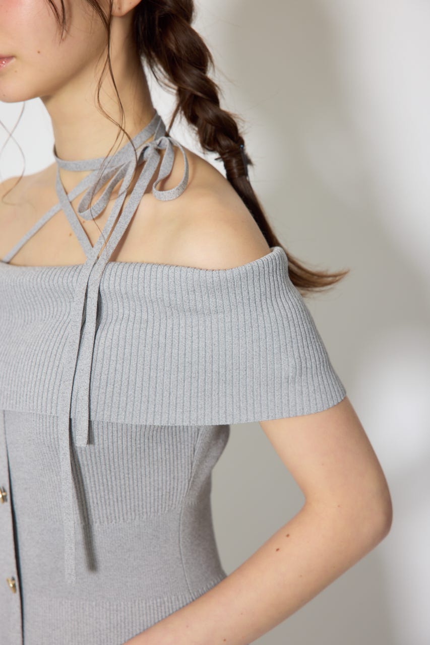 オフショルダーニットタイトワンピース GRY FREE