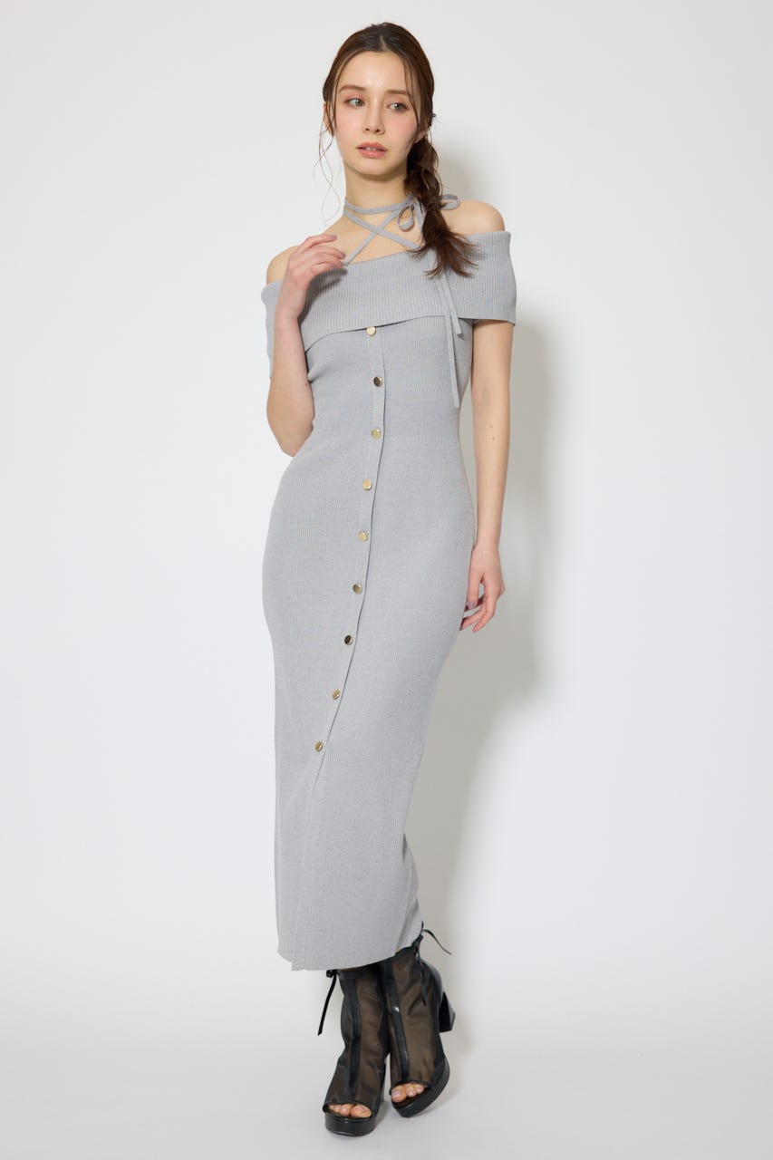 オフショルダーニットタイトワンピース GRY FREE