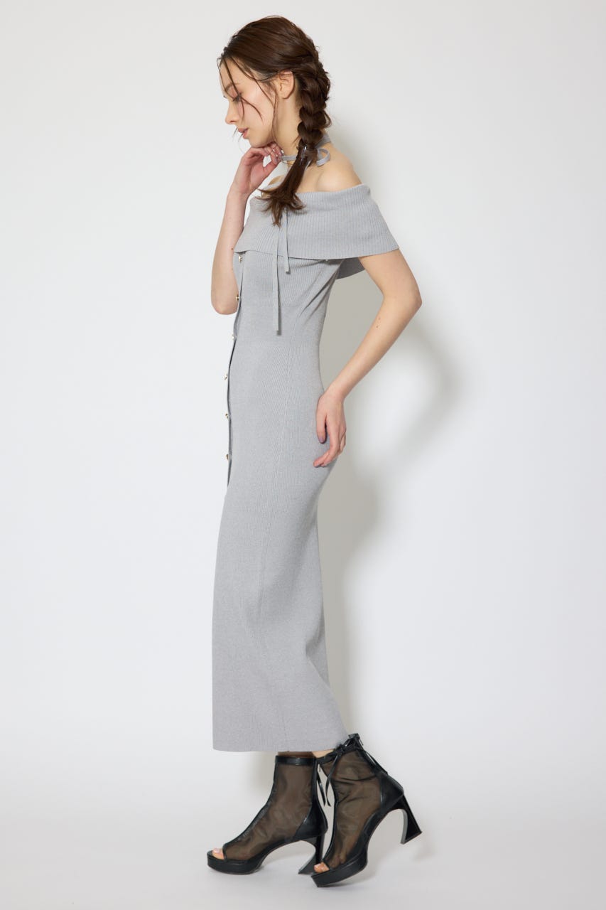 オフショルダーニットタイトワンピース GRY FREE