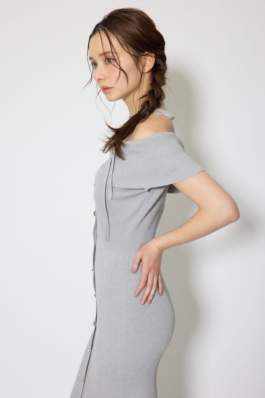オフショルダーニットタイトワンピース GRY FREE