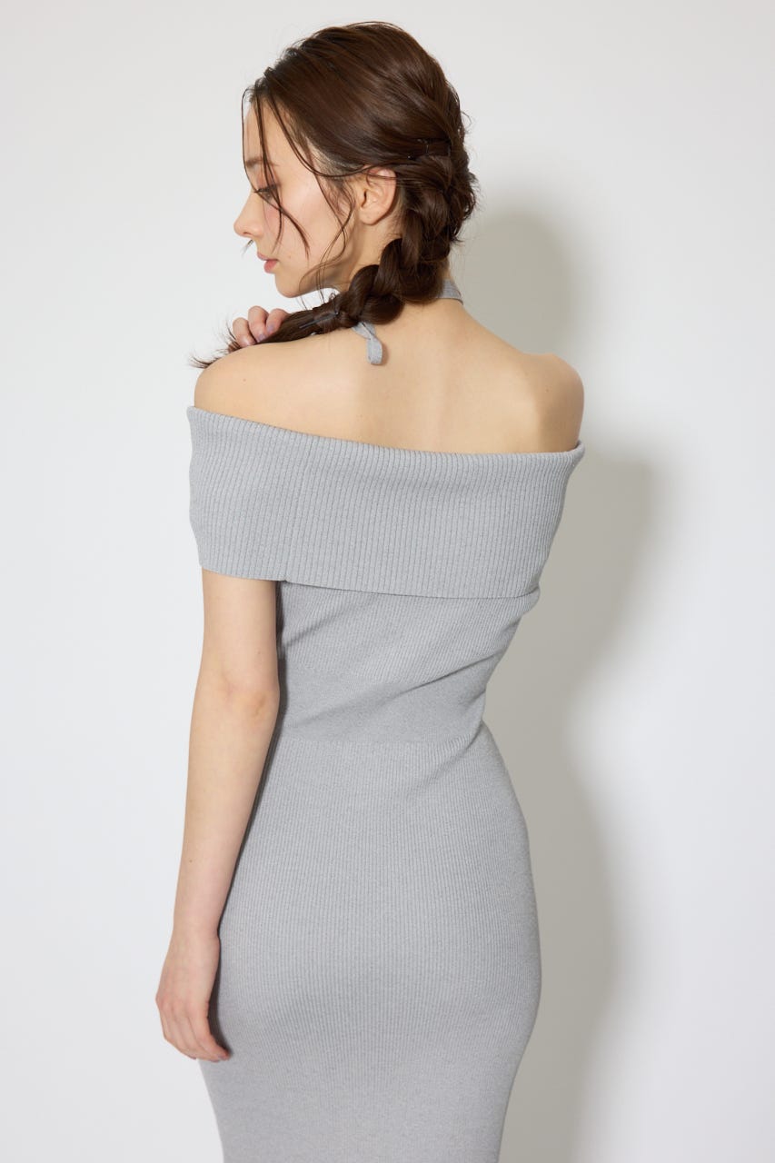 オフショルダーニットタイトワンピース GRY FREE