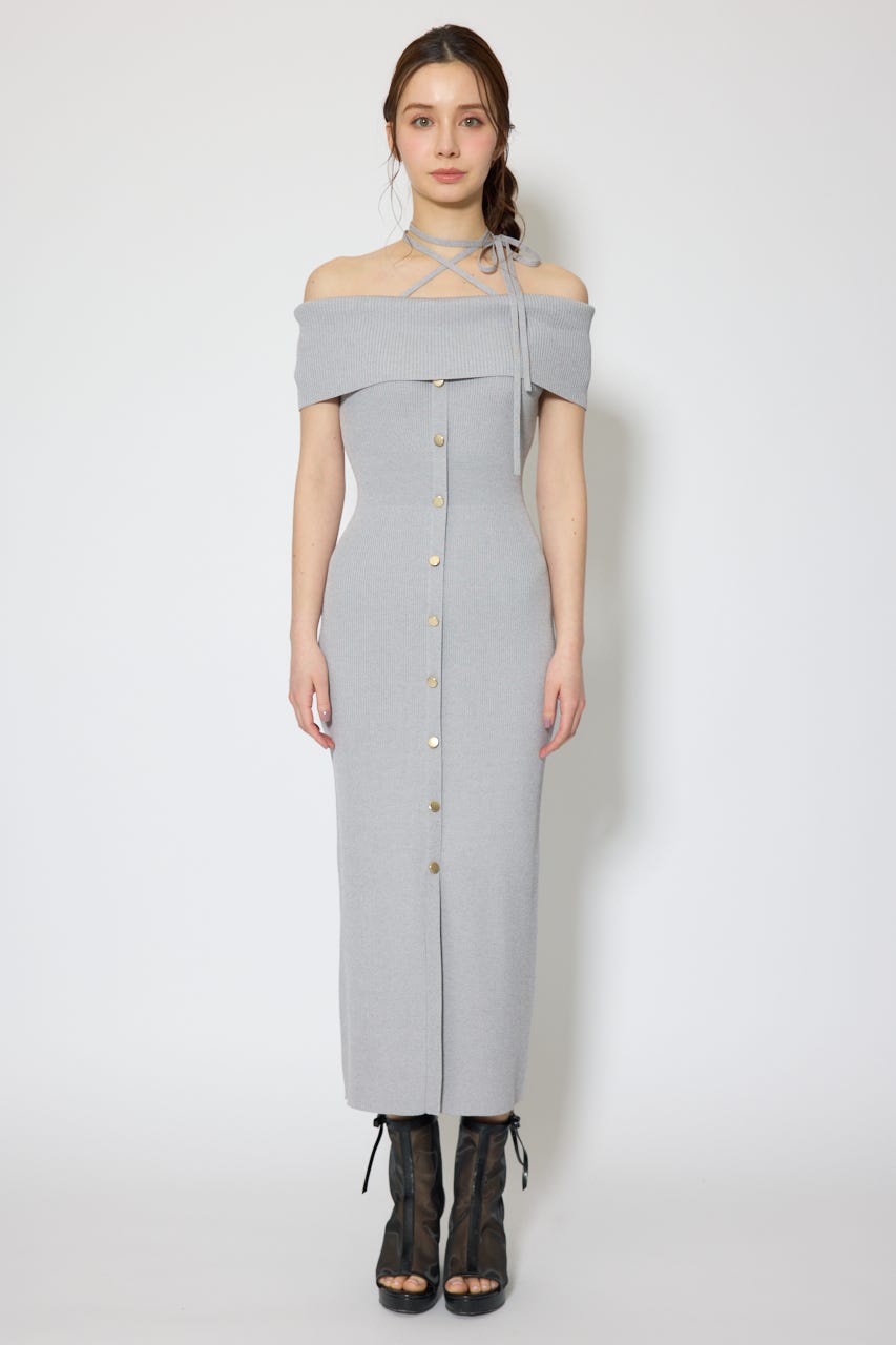 オフショルダーニットタイトワンピース GRY FREE