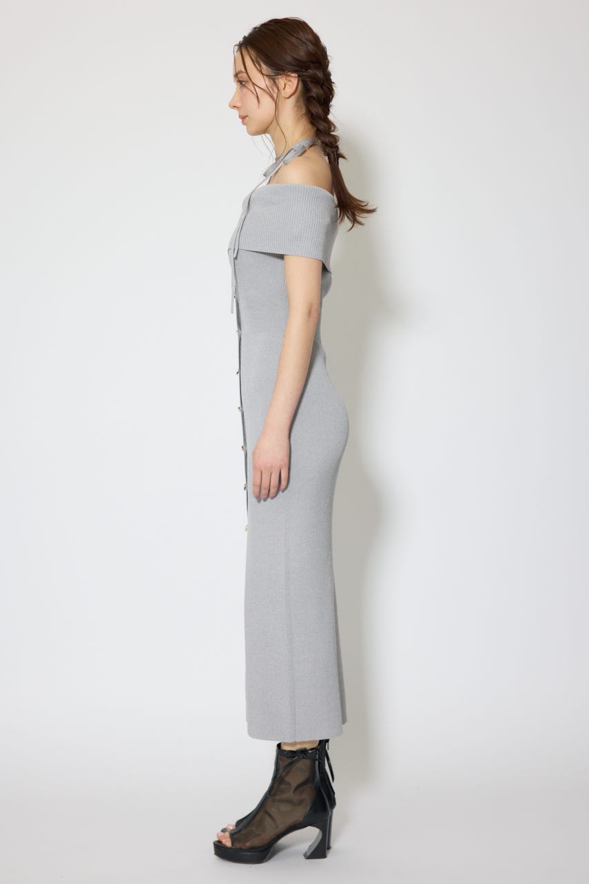 オフショルダーニットタイトワンピース GRY FREE
