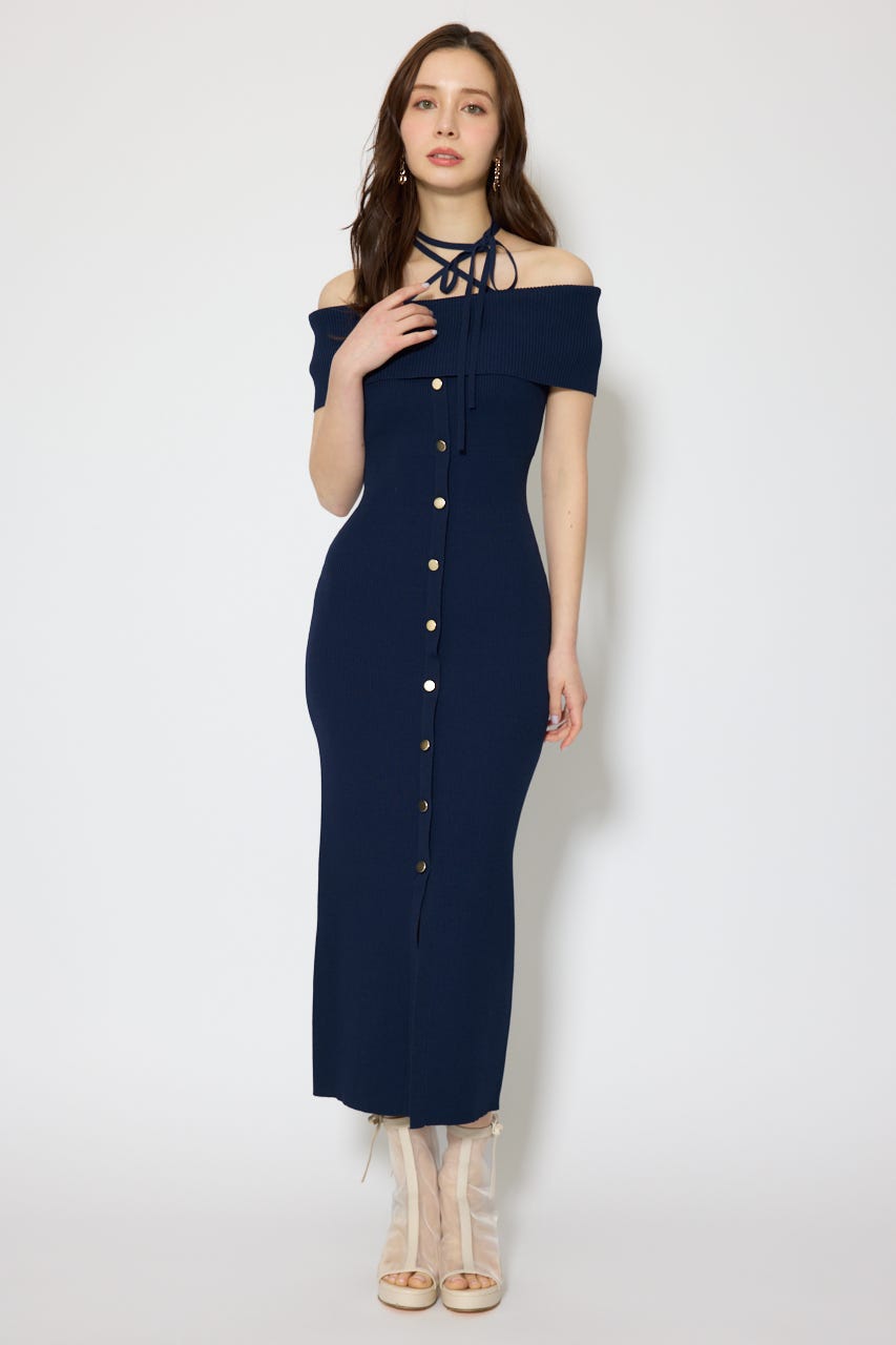 オフショルダーニットタイトワンピース NVY FREE