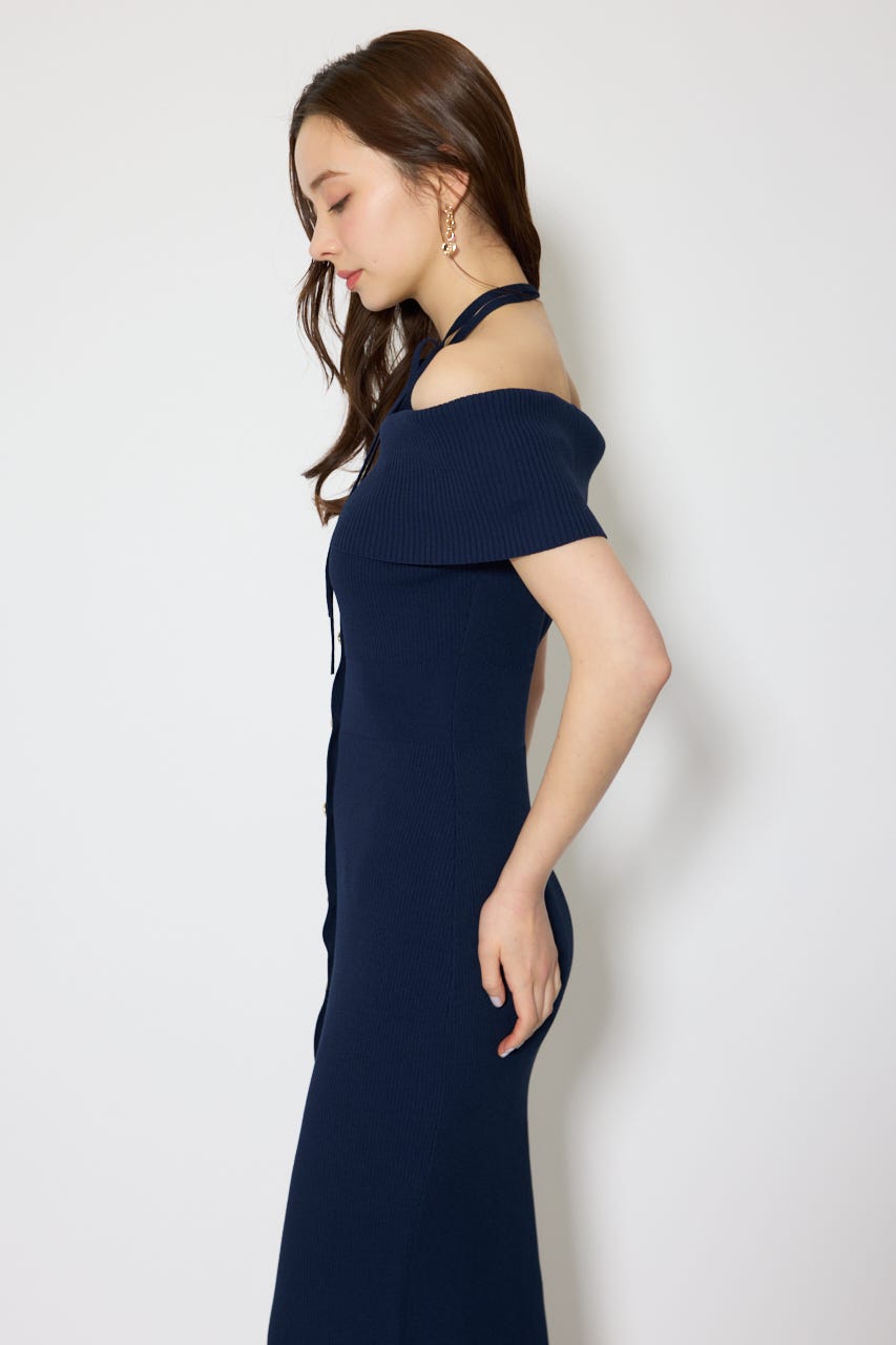 オフショルダーニットタイトワンピース NVY FREE
