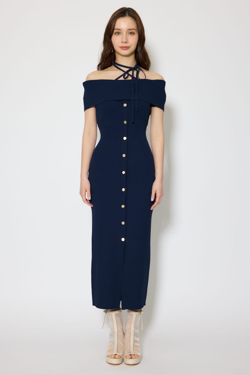 オフショルダーニットタイトワンピース NVY FREE