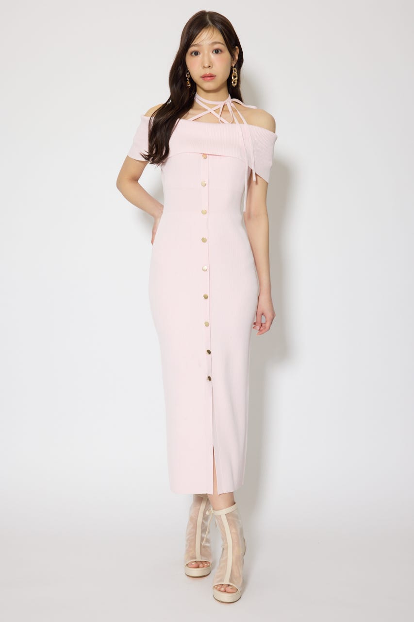 オフショルダーニットタイトワンピース PNK FREE