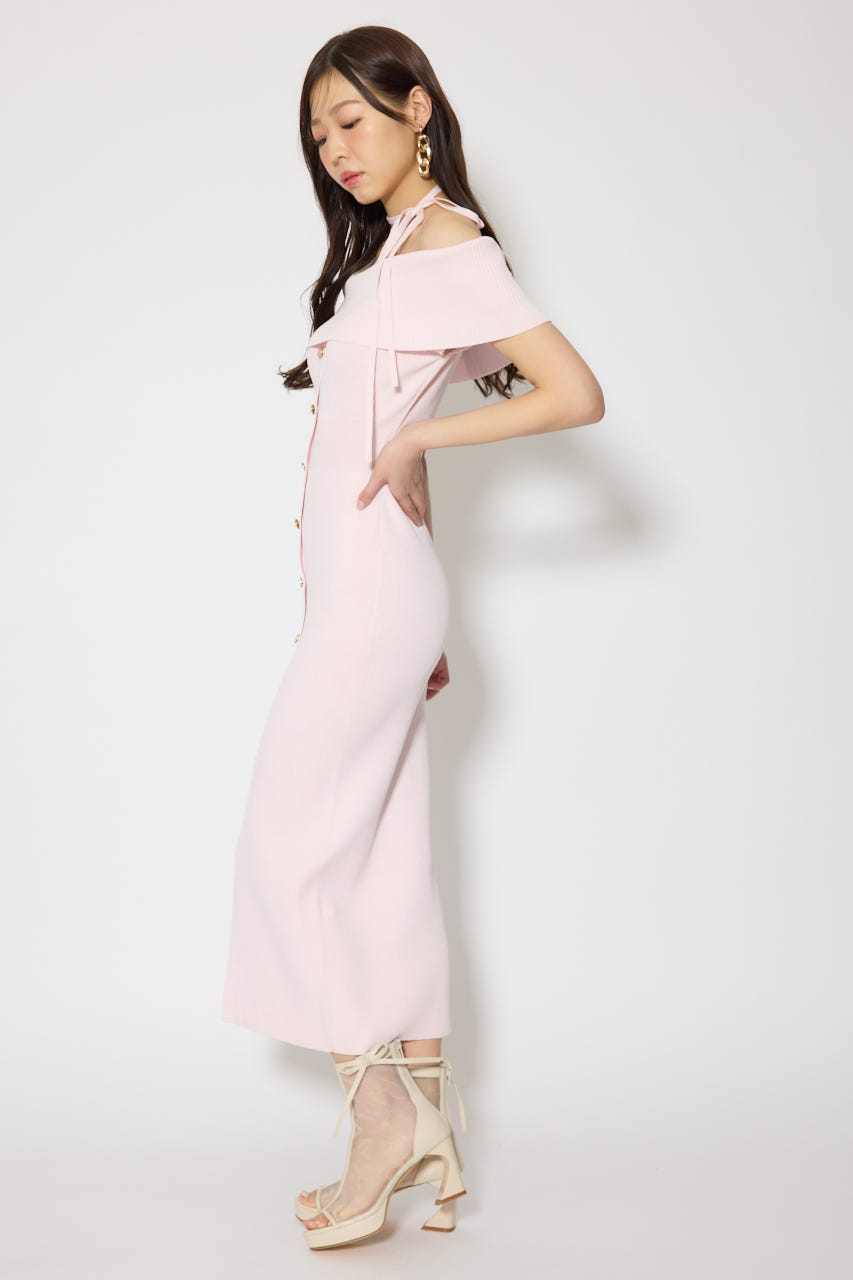 オフショルダーニットタイトワンピース PNK FREE