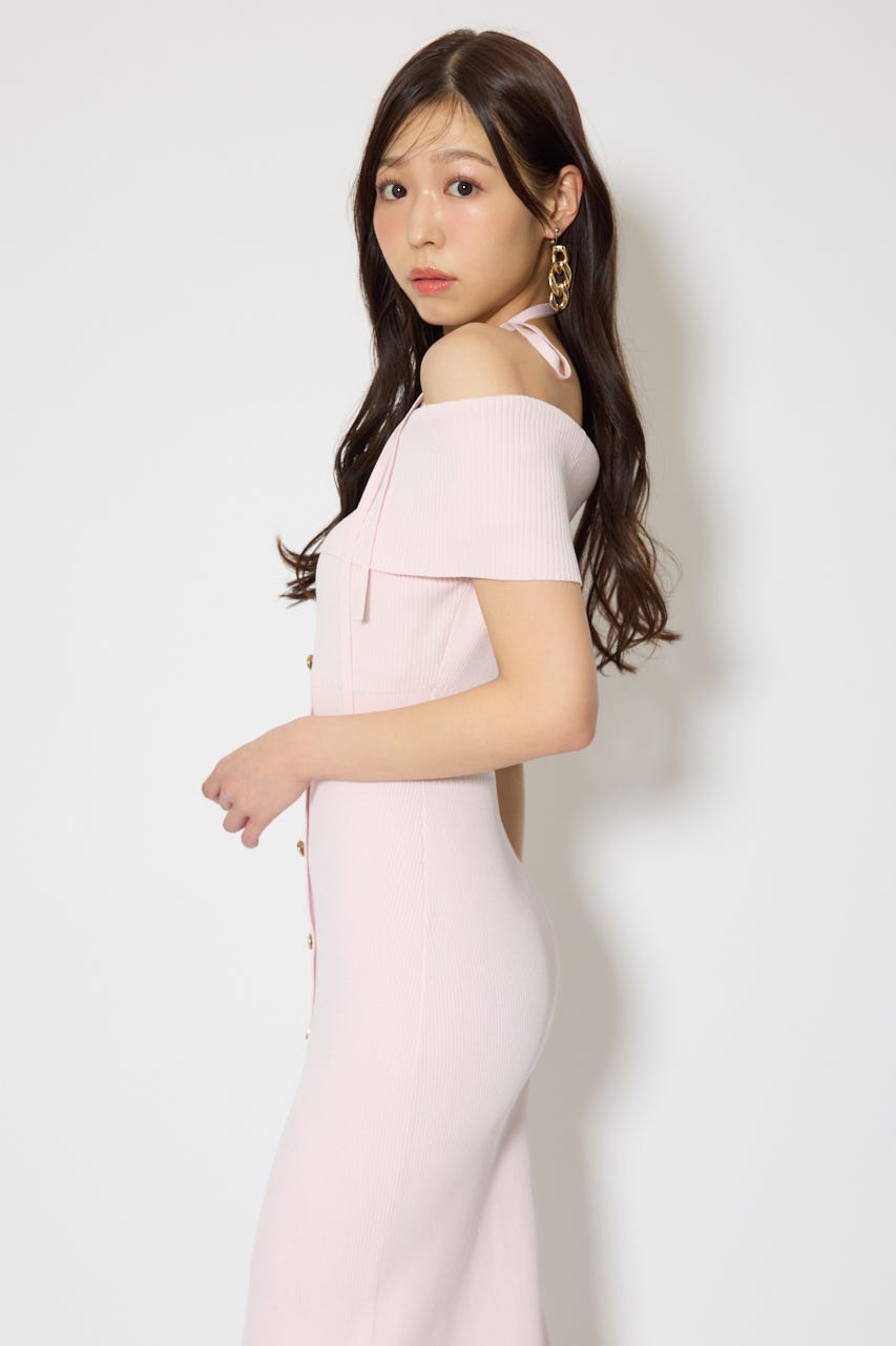オフショルダーニットタイトワンピース PNK FREE