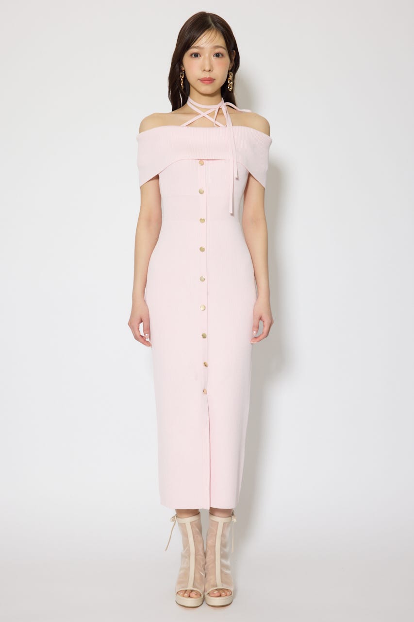 オフショルダーニットタイトワンピース PNK FREE