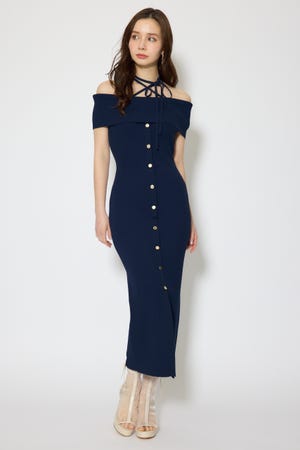 オフショルダーニットタイトワンピース