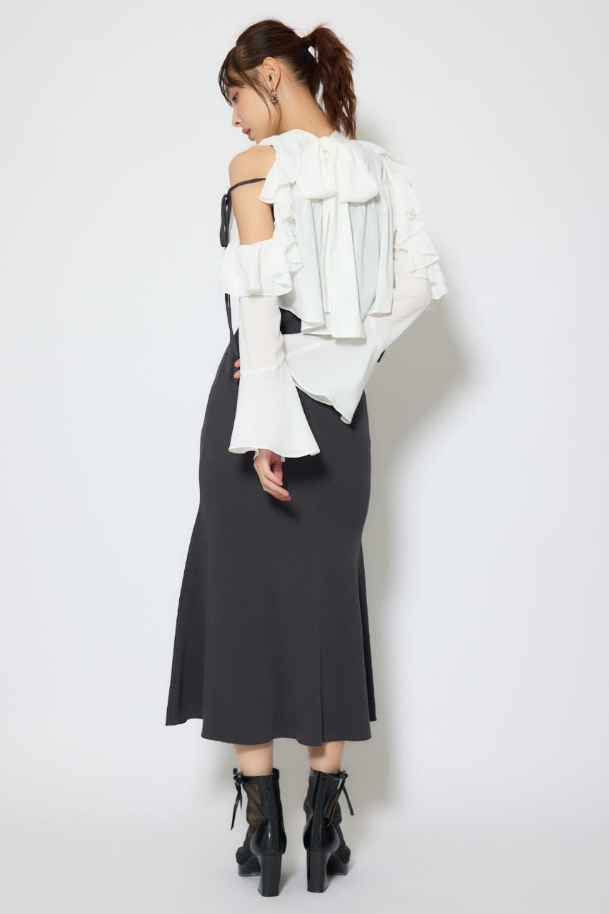 【1/25(日)23:59までSS先行予約会対象アイテム】オープンショルダーフリルニットセットワンピース BLK FREE