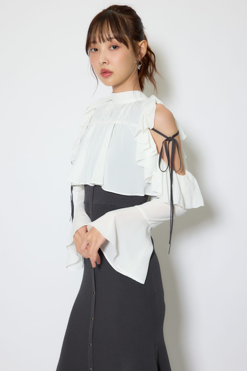 【1/25(日)23:59までSS先行予約会対象アイテム】オープンショルダーフリルニットセットワンピース BLK FREE