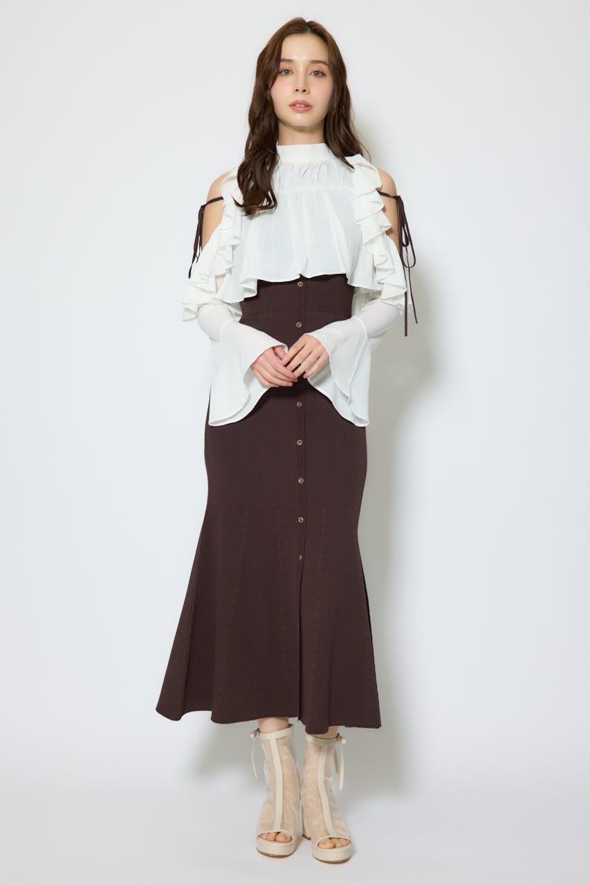 【1/25(日)23:59までSS先行予約会対象アイテム】オープンショルダーフリルニットセットワンピース BRN FREE