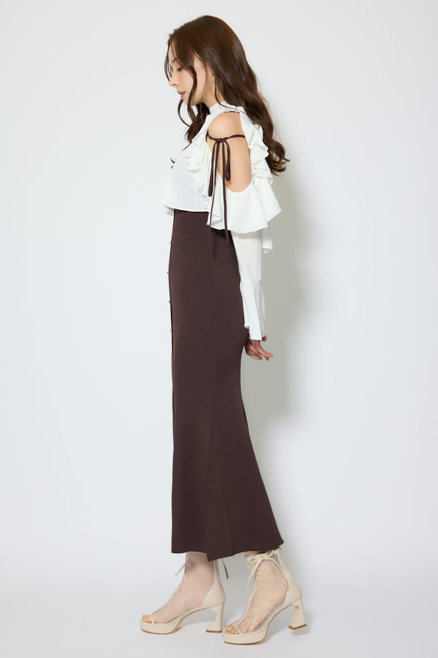 【1/25(日)23:59までSS先行予約会対象アイテム】オープンショルダーフリルニットセットワンピース BRN FREE