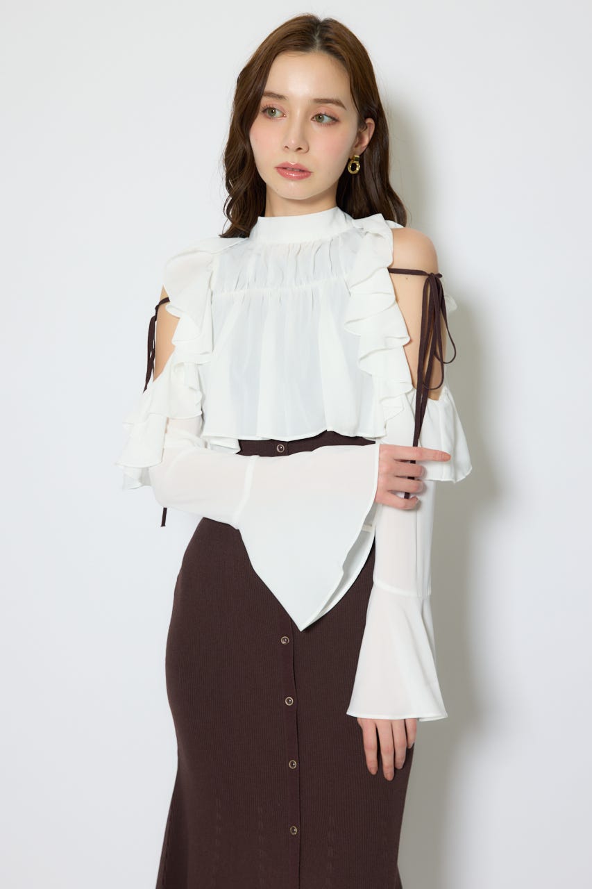 【1/25(日)23:59までSS先行予約会対象アイテム】オープンショルダーフリルニットセットワンピース BRN FREE