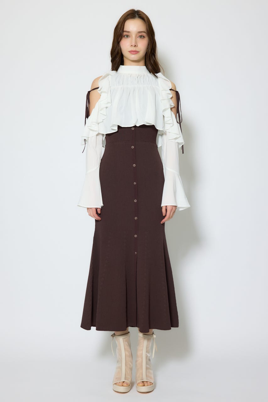 【1/25(日)23:59までSS先行予約会対象アイテム】オープンショルダーフリルニットセットワンピース BRN FREE